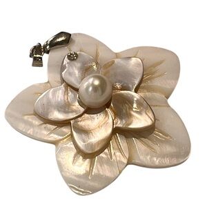 Womens Mother of Pearl Flower Pendant 18K GP Crystal 2" x 2.5" Nautical Bridal